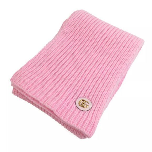 Auth GUCCI GG Marmont Muffler Scarf Pink Wool/Cashmere/Goldtone - e59980n - Picture 1 of 7
